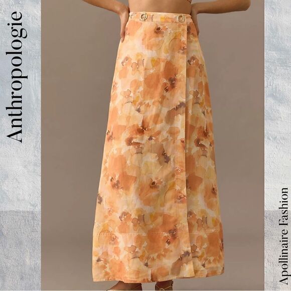 ANTHROPOLOGIE BY SIGNIFICANT OTHER LOIS SKIRT NWT ORANGE MOTIF FLORAL - Picture 1 of 6